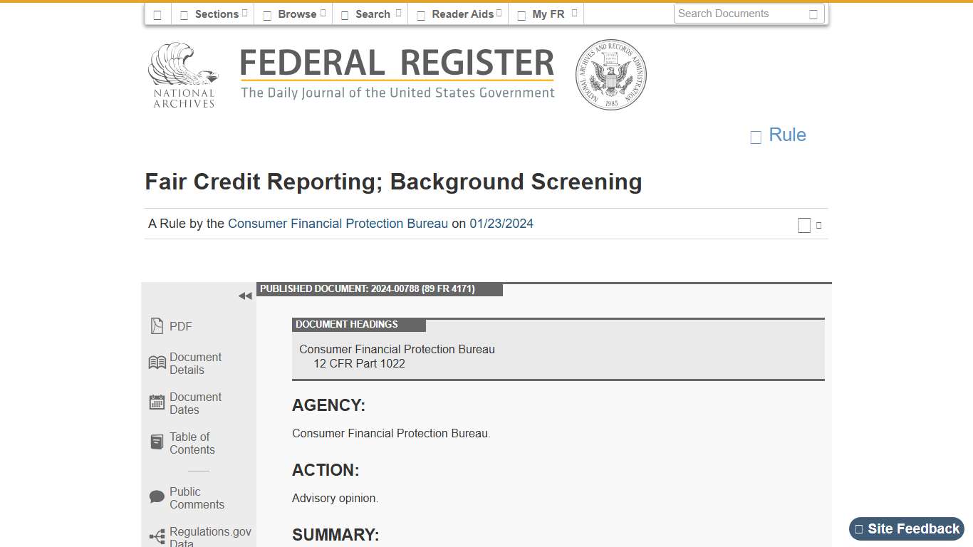 Federal Register :: Fair Credit Reporting; Background Screening