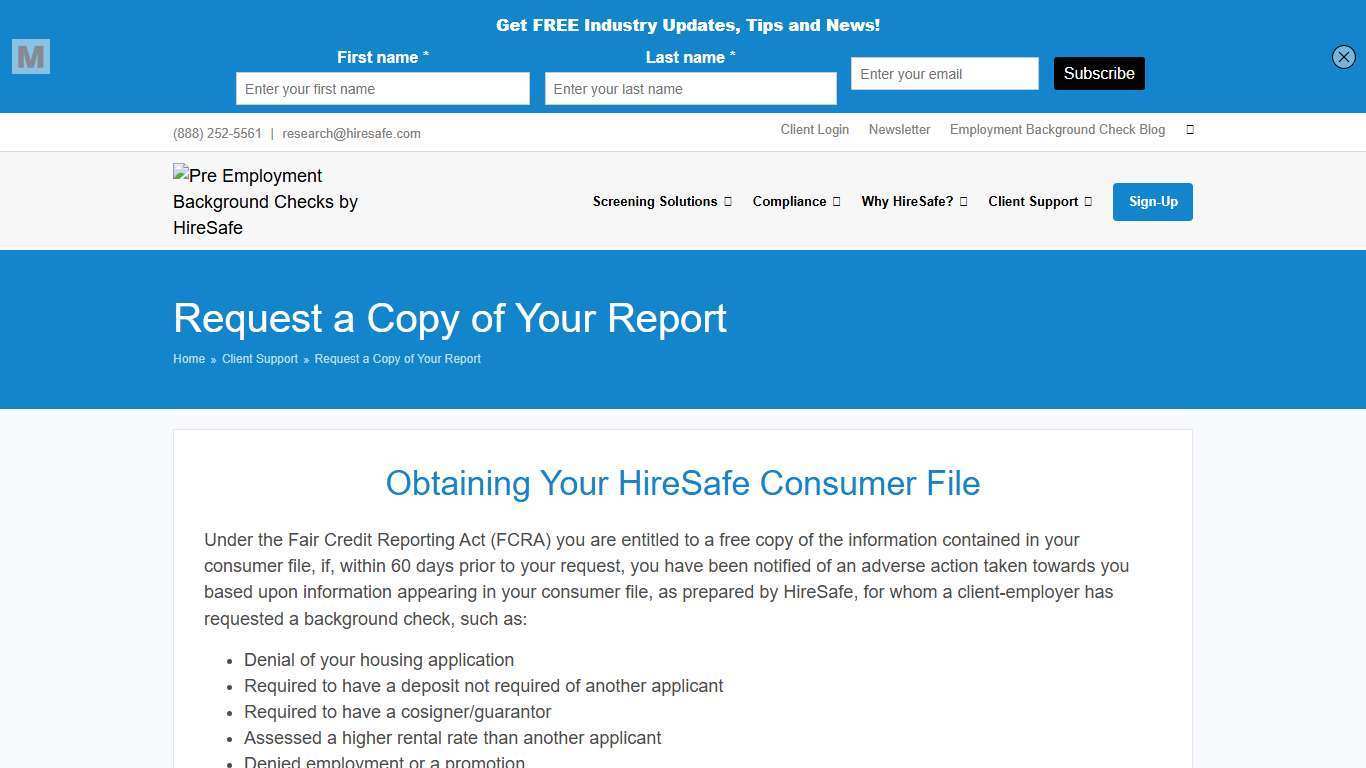 Request Your Background Check Report | HireSafe